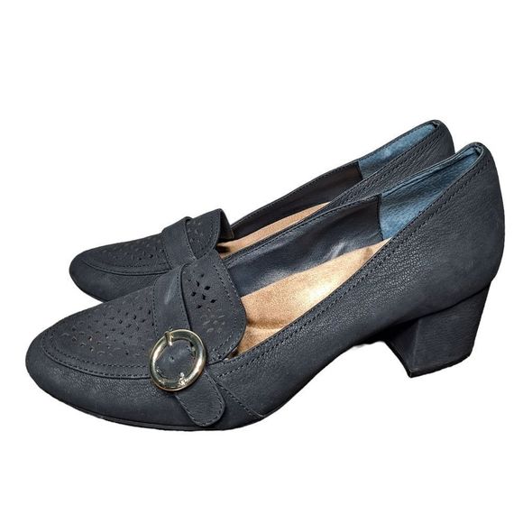 Giani Bernini Shoes - Giani Bernini Indee Loafer Heels Size 8.5 Black Perforated Buckle Cushioned
